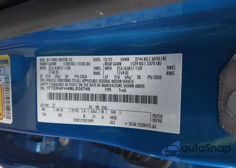 2021 Ford Ranger Lariat из США, поврежденный, VIN 1FTER4FH4MLE05749